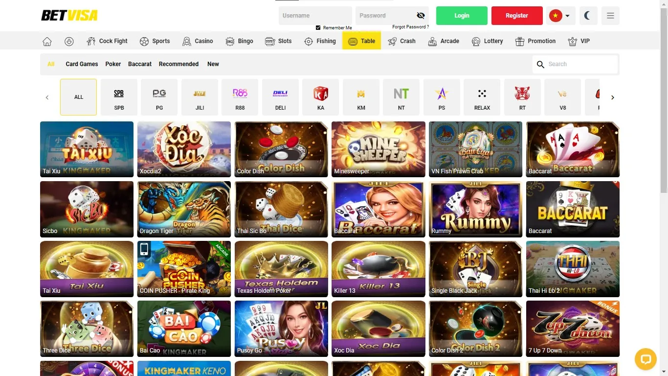 BetVisa Online Casino Table games