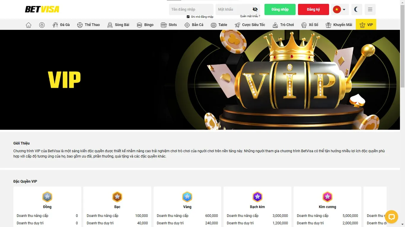 BetVisa Online Casino VIP program. Vietman