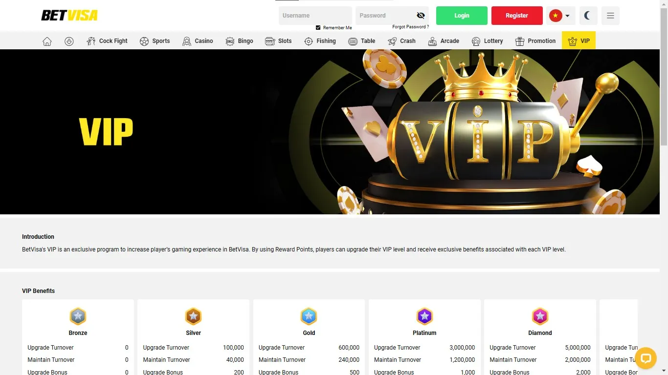 BetVisa Online Casino VIP program