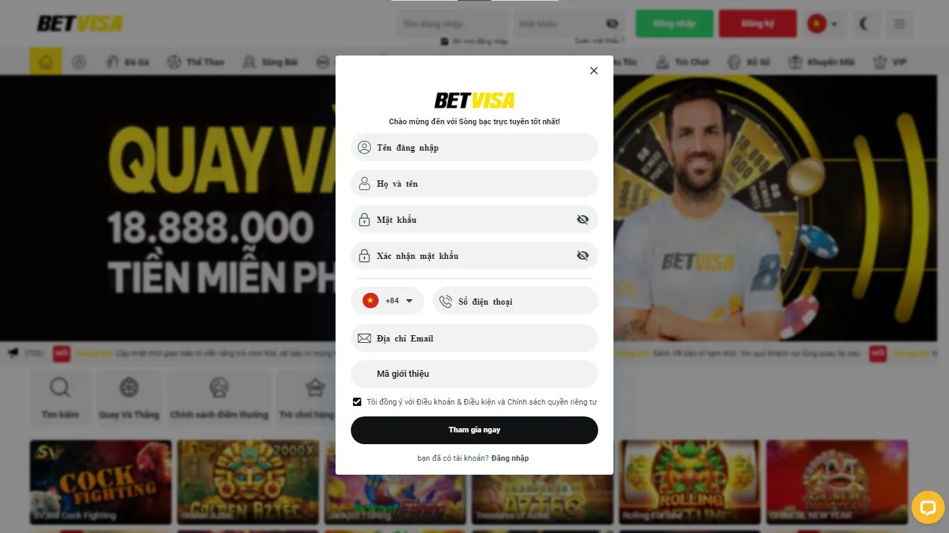 Online Registration in Betvisa (Vietnamese language)